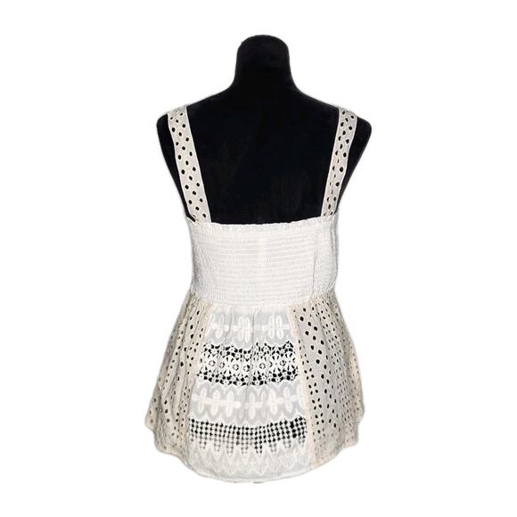 Anthropologie Eyelet Lace Smocked Babydoll Cami Tank Size Large Cottage Core - Picture 5 of 10